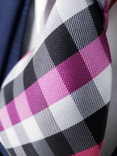 Load image into Gallery viewer, Men&#39;s Black Fuchsia Checkered Silk Necktie Set
