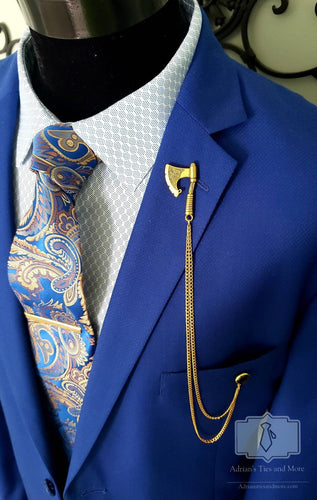 Gold Axe Lapel Pin with Gold Chains/Black Brooch