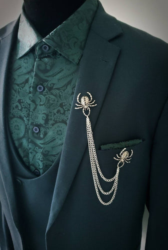 Spider Rhinestones Triple Collar Chain Lapel Pin