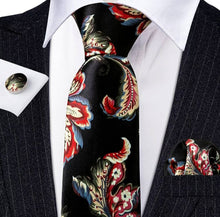 Load image into Gallery viewer, Men&#39;s Black Silk Necktie Square Cufflink Set
