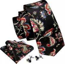 Load image into Gallery viewer, Men&#39;s Black Silk Necktie Square Cufflink Set
