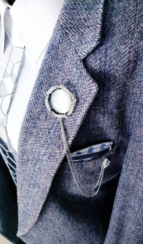 Crystal Rhinestones Grey Cat Eye Lapel Pin
